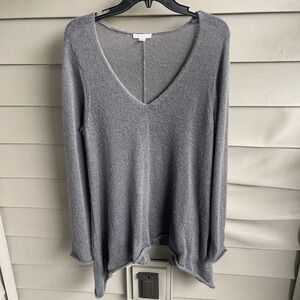 Garnet Hill Womens Mohair Wool V-Neck Sweater Size M Grey Slouchy Normcore